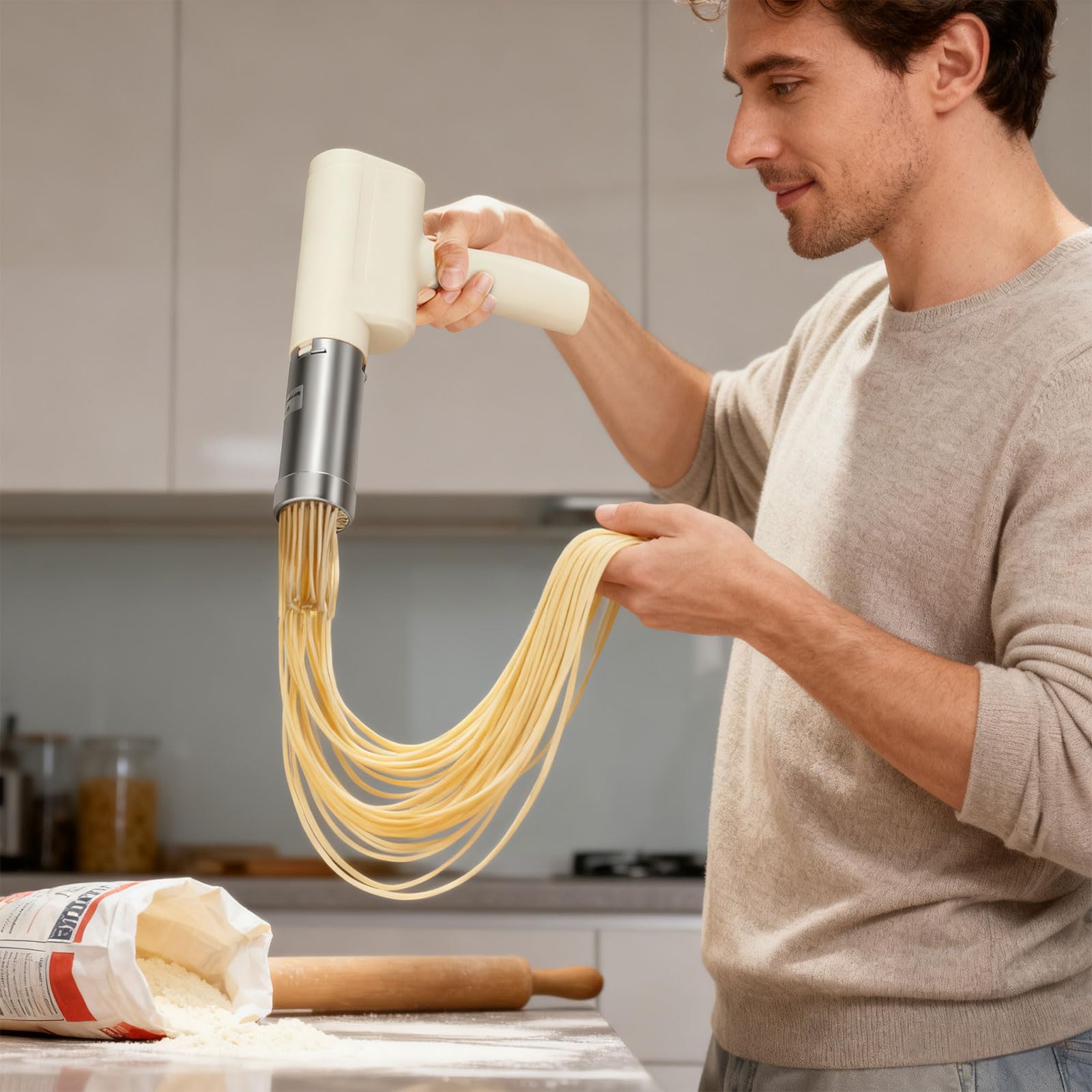 Máquina eléctrica automática de fideos de alta eficiencia con moldes para pastas para cocinar en familia, máquina eléctrica multifunción con moldes
