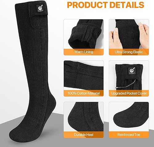 Miniatura 46 de SNOW DEER Calcetines térmicos eléctricos recargables mejorados, 7.4 V 2200 mAh, alimentados por batería, calcetines de calor para clima frío
