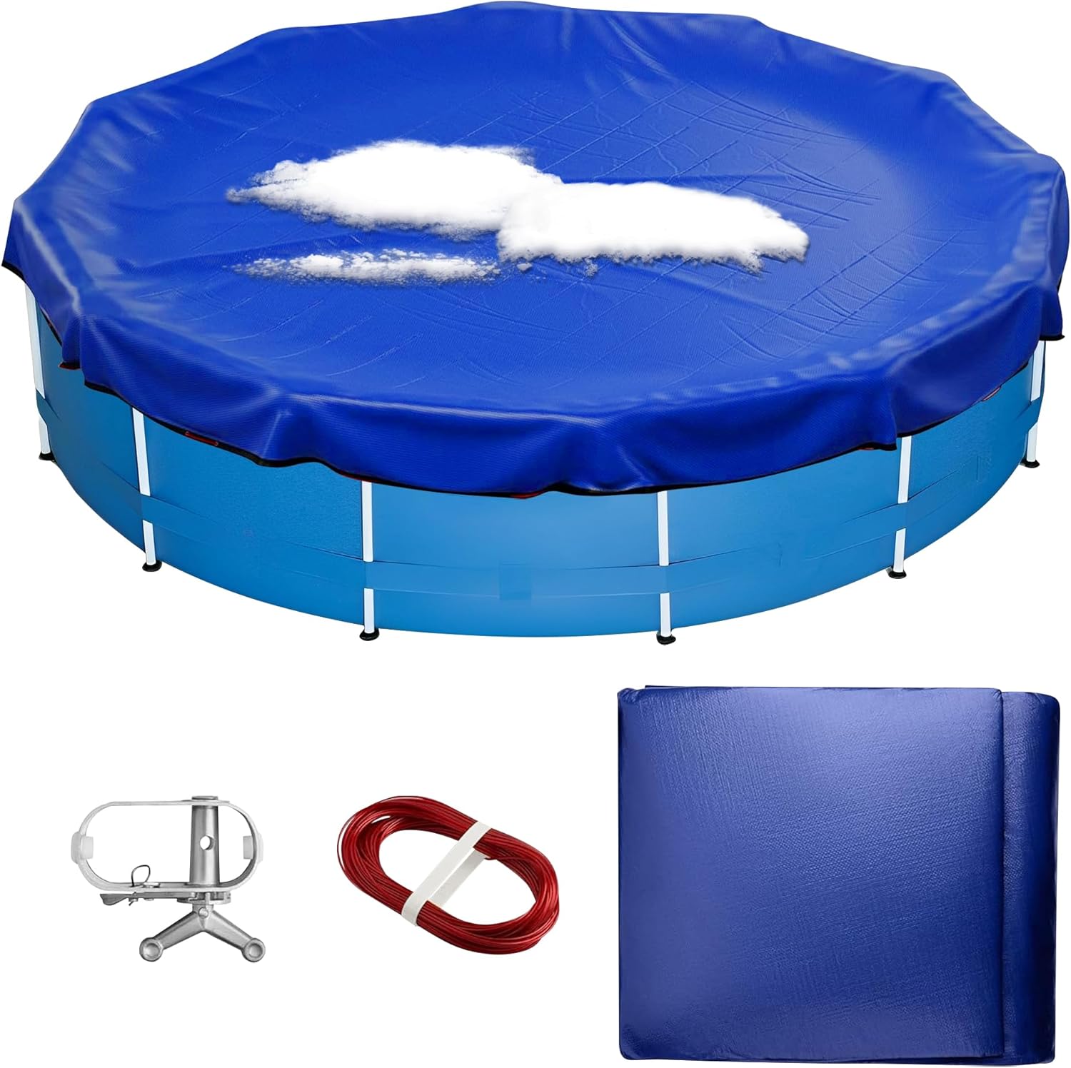 15 ft Round Pool Cover for Above Ground Pools, Extra Thick & Durable Above Ground Pool Cover with Winch and Cable, Windproof Design, Swimming Pool Cover Ideal for Waterproof, and Dustproof Extra Thick Round Pool Cover 15 Ft
