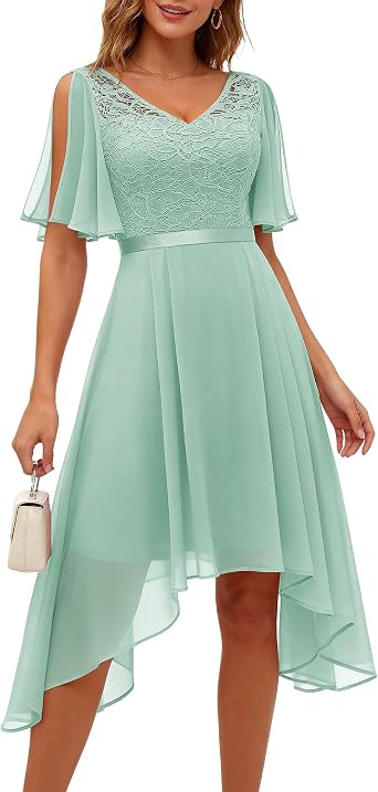 BeryLove Cocktail Formal Party Dress Bridesmaid Wedding Guest A Line Lace Elegant Flowy Prom Dresses