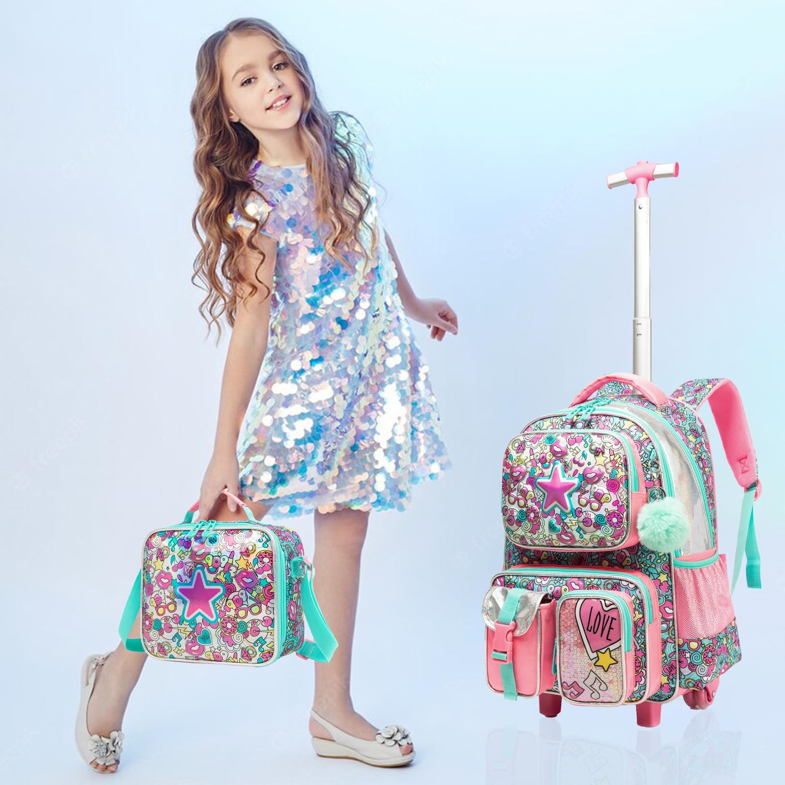 Zaino Trolley Elementare Bambina Ruote Regoli da 17” Viaggio Carrello
