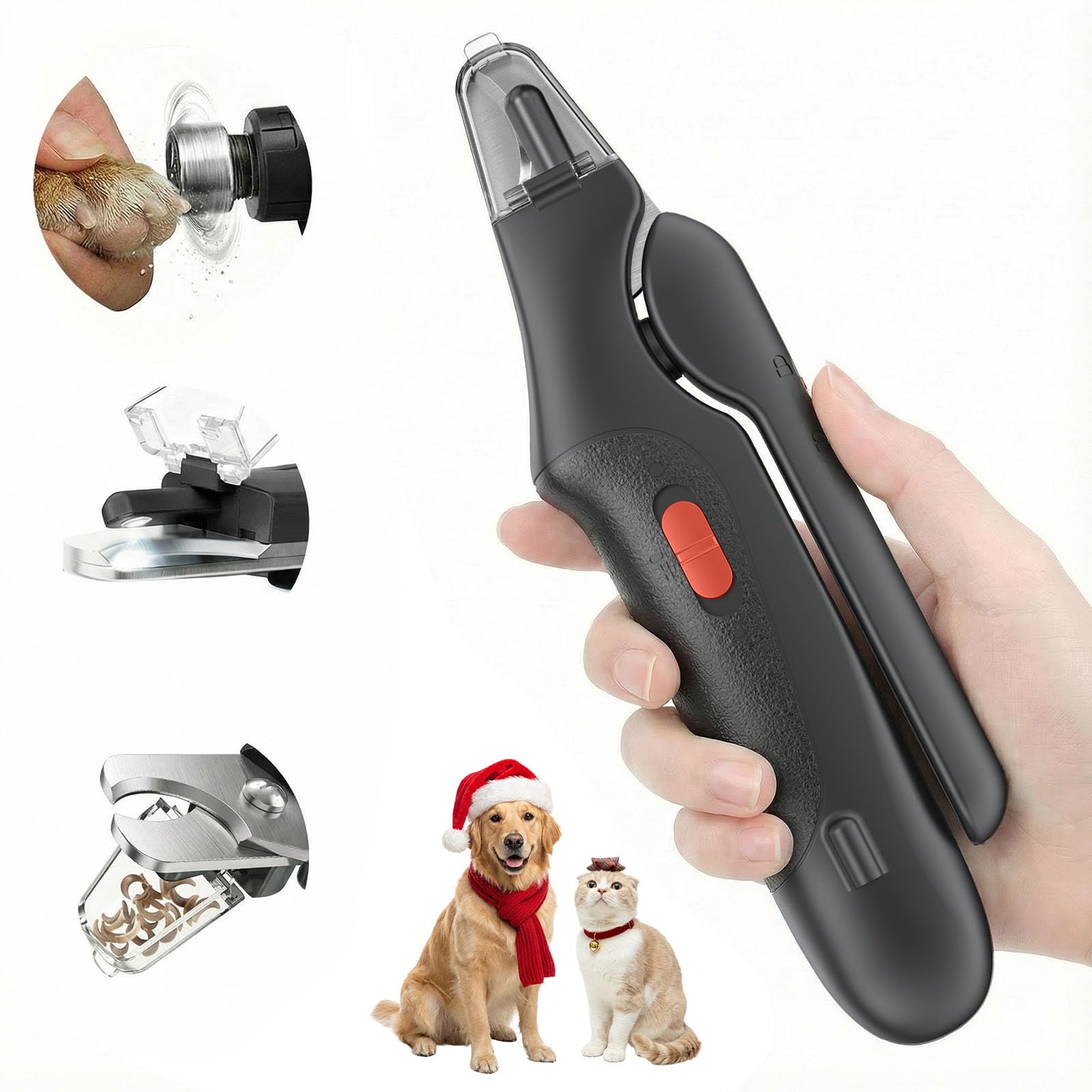 2 in 1 Dog Nail Clippers & Cat Nail Clippers Trimmers for Large Medium Small Dogs Cats Claw Trimmer Quick Sensor and Safety Guard USB Rechargeable Dogs Nail Trimmer with Catcher & 2 LED Lights