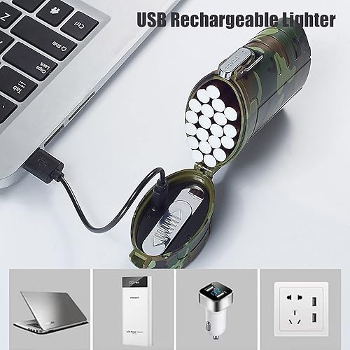 Miniatura 5 de Estuche de cigarrillos impermeable con encendedor, paquete completo de 20 soportes regulares, encendedor eléctrico recargable por USB, resistente al