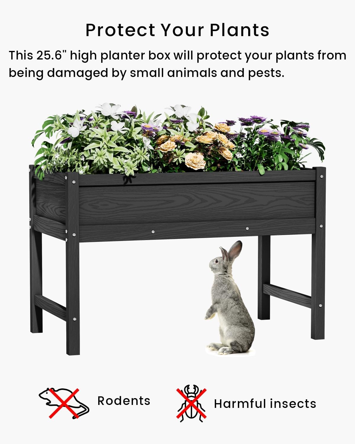 HDPE Raised Garden Bed with Legs, Outdoor All-Weather Elevated Planter Box Raised Beds for Seeds, Herb, Flower, Vegetable (Black)