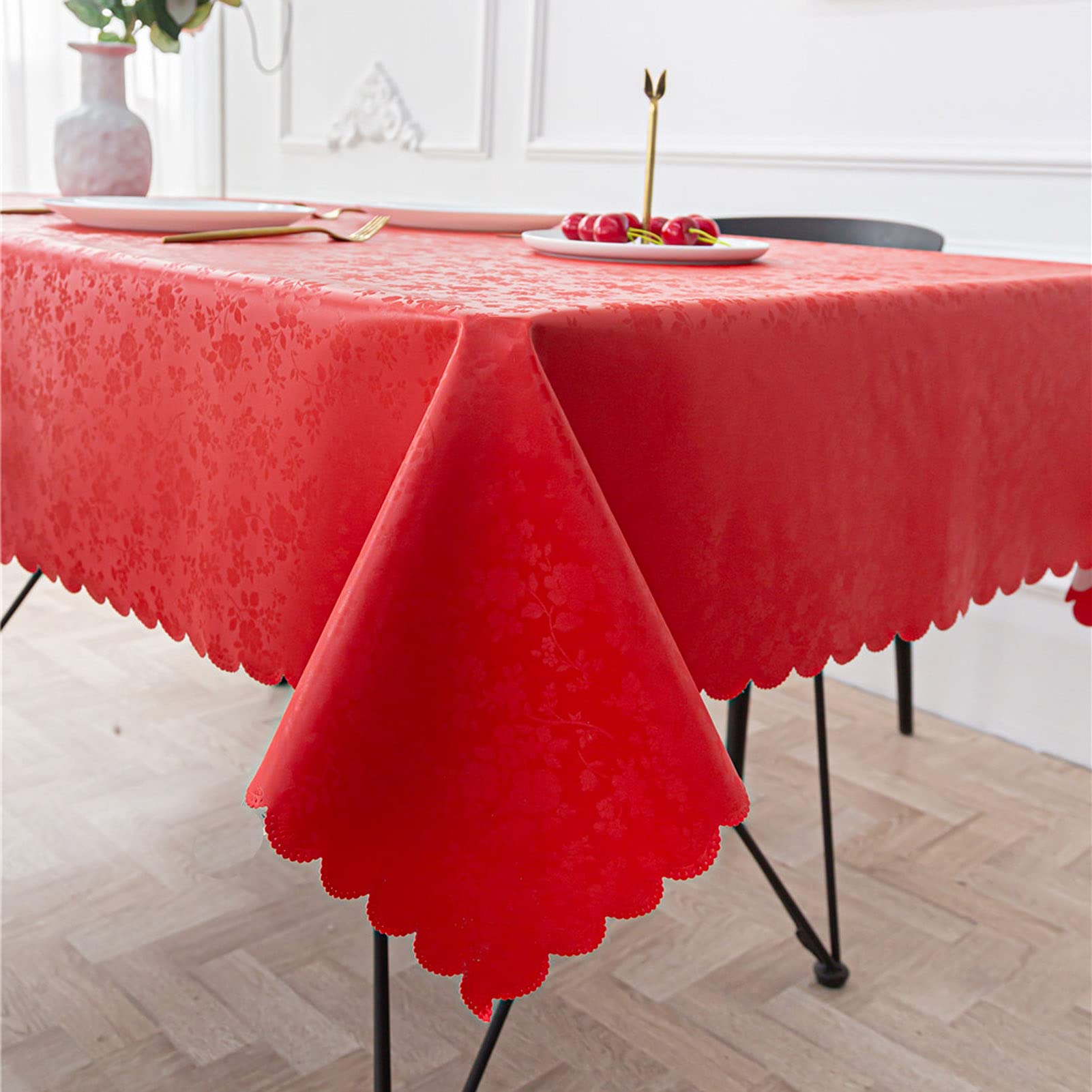 Mantel Rectangular PVC Sin Arrugas Impermeable A Prueba de Aceite Sin Arrugas Duradero Manteles de Mesa para Fiesta Casa Picnic Exterior Interior. (Rojo,140x220cm)