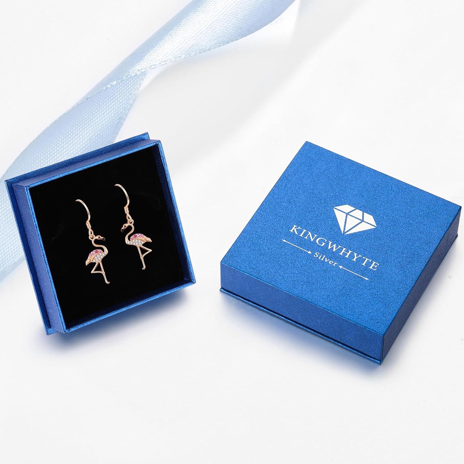 KINGWHYTE Flamingo Earrings for Women 925 Sterling Silver Pink Flamingo Dangle Drop Earrings Hypoallergenic Animal Earrings Flamingo Jewelry Gifts for Birthday Christmas Valentine's Day