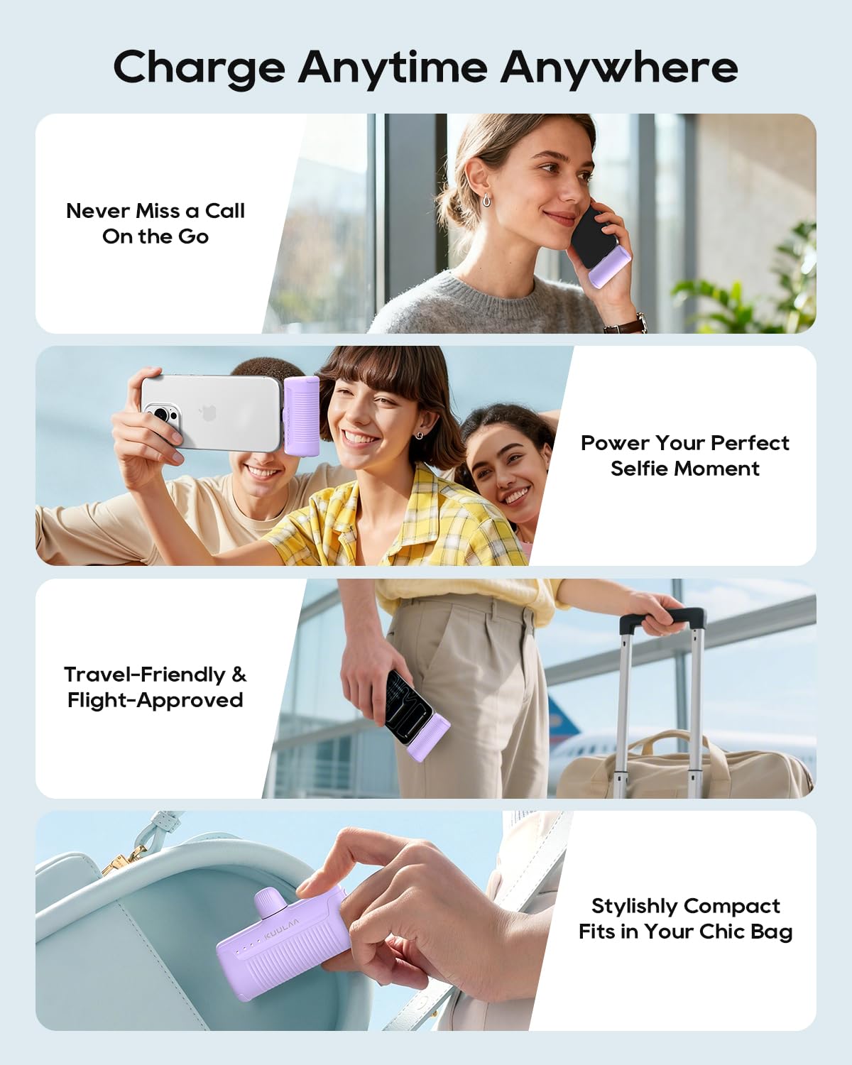 Kuulaa Confezione da 2 mini power bank 4500 mAh ultra compatto caricabatterie portatile USB C piccola batteria compatibile con iPhone 17/16 Samsung Huawei Xiaomi ecc