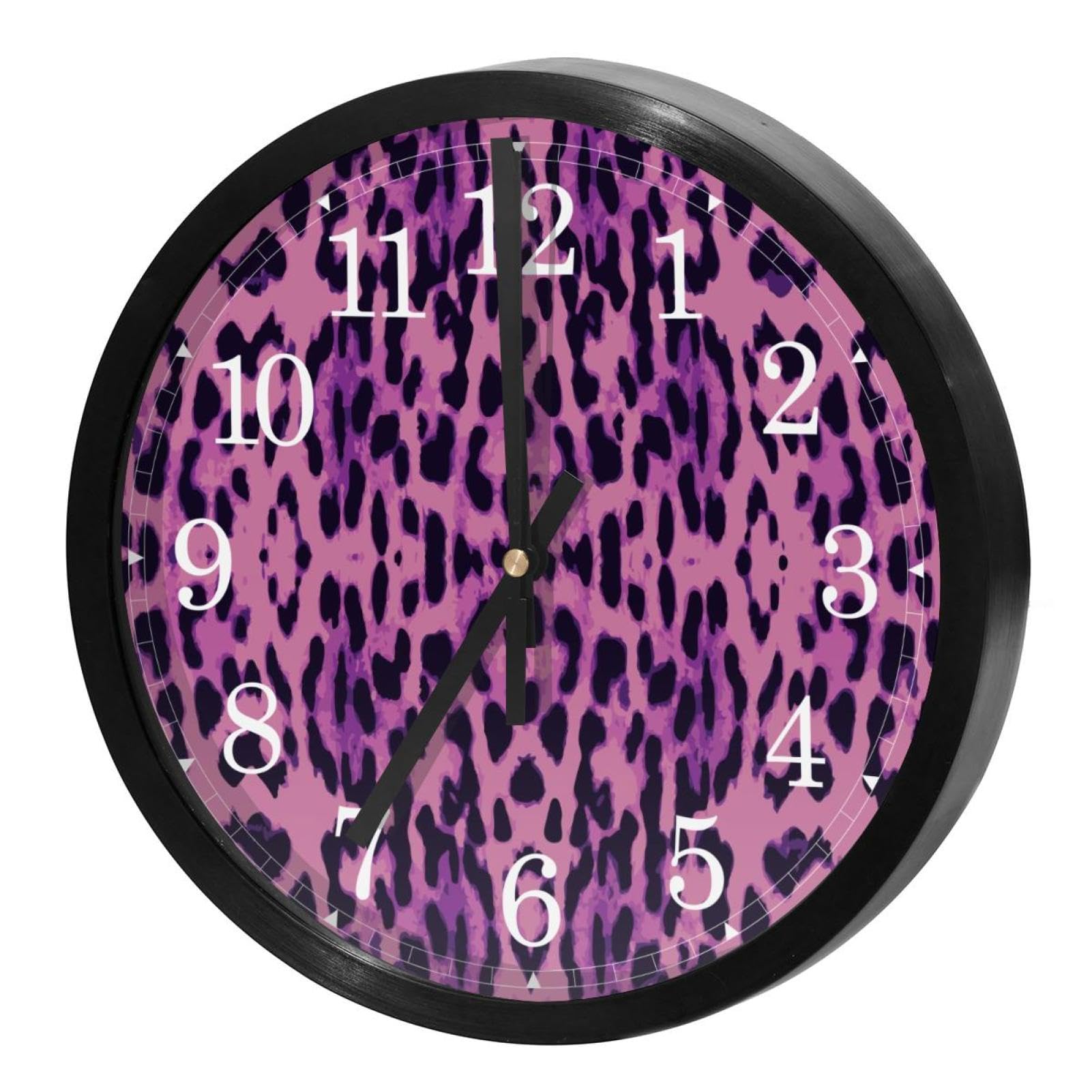 Horloge murale sans tic-tac léopard violet pour mieux dormir