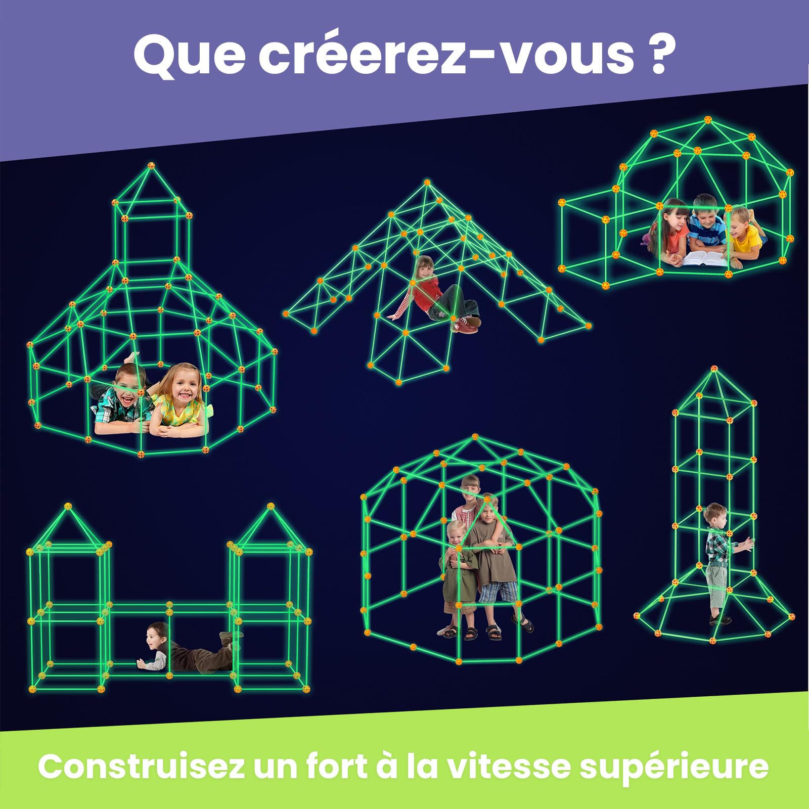 Tiny Land 130 PCS Kit Construction Fort Cabane Enfant Brillent dans Le Noir | Jouet Fort Créatif 5+ Ans Interieur Exterieur, Jouets de Construction STEM Châteaux de DIY Tente Tunnerl de Jeu Tour de Fusée