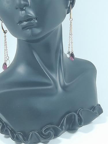 Vista 7 de Aretes colgantes extra largos de 2 cadenas de oro de 14 quilates con cristales austriacos raros chapados en puro gota para mujeres, San Valentín