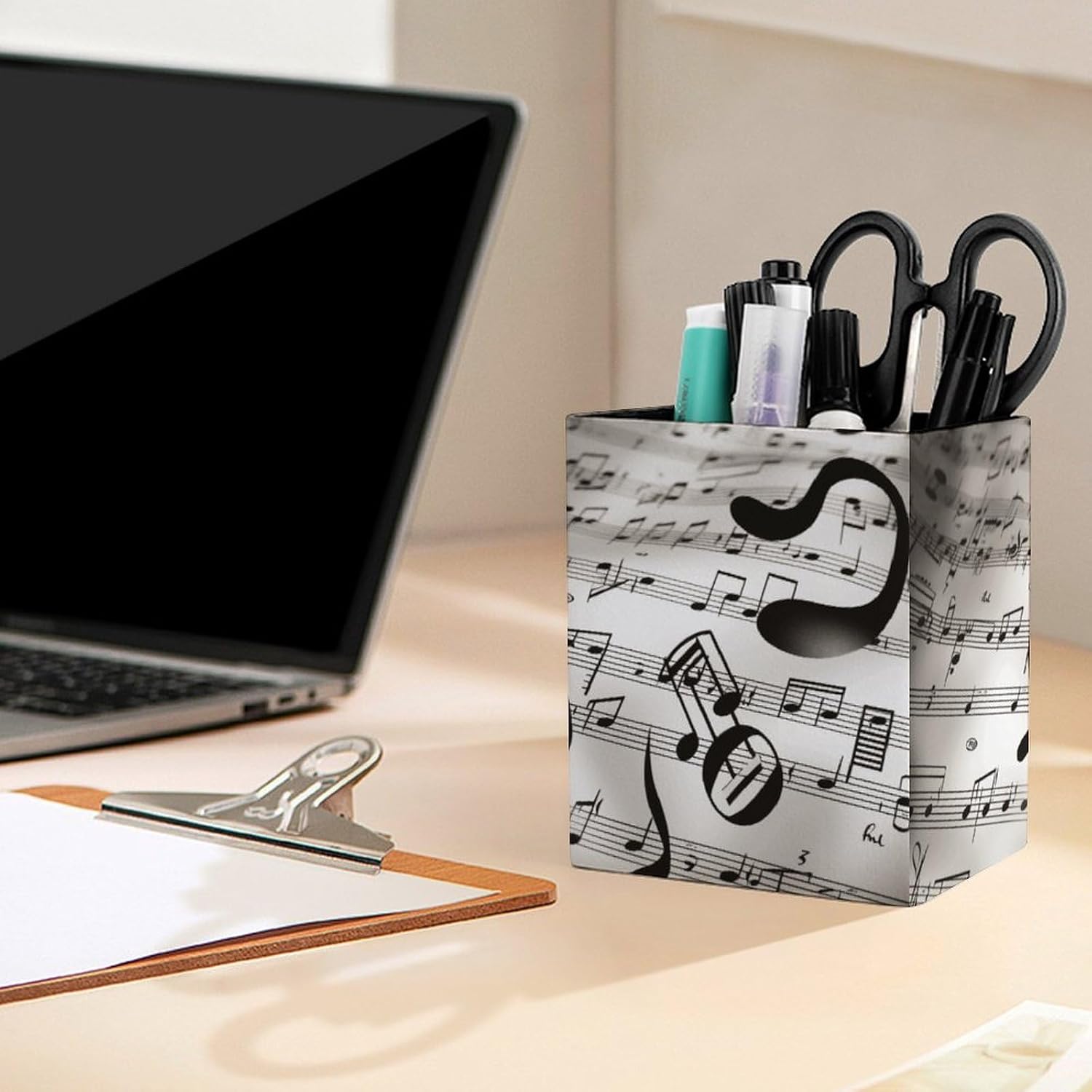 Square Pen Holder Music Notes Print Desk Organizer Pencil Cup image 5