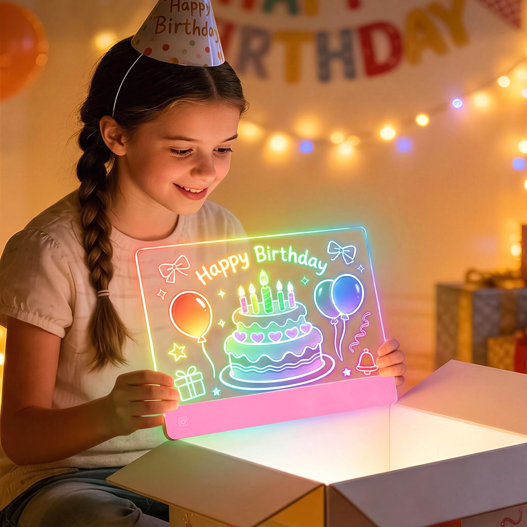 Wiederaufladbare LED-Zeichenbrett, Leuchttafel Schreibtafel mit 4 Lichtverlaufsmodi, 35 × 26 cm LED Maltafel Kinder & Notizboard, Inklusive 12 Stifte, Aufhängekette,Ständer, Kreatives Geschenk(Rosa)