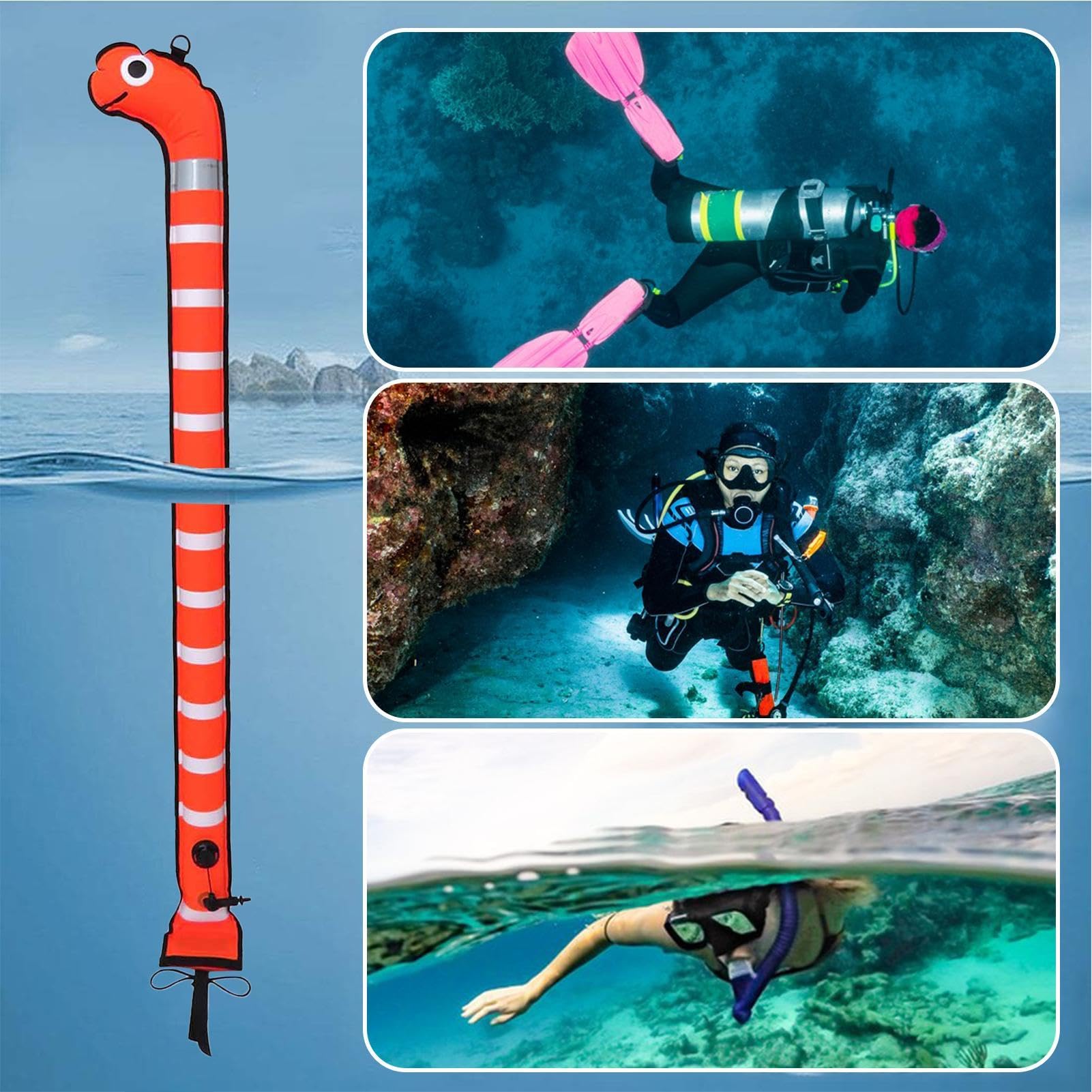 Signalboje für Taucher – Reflektierendes Design mit Tieren, hochsichtbare Nylonboje | 1,8 m x 15 cm, Boje aus Nylon von mur