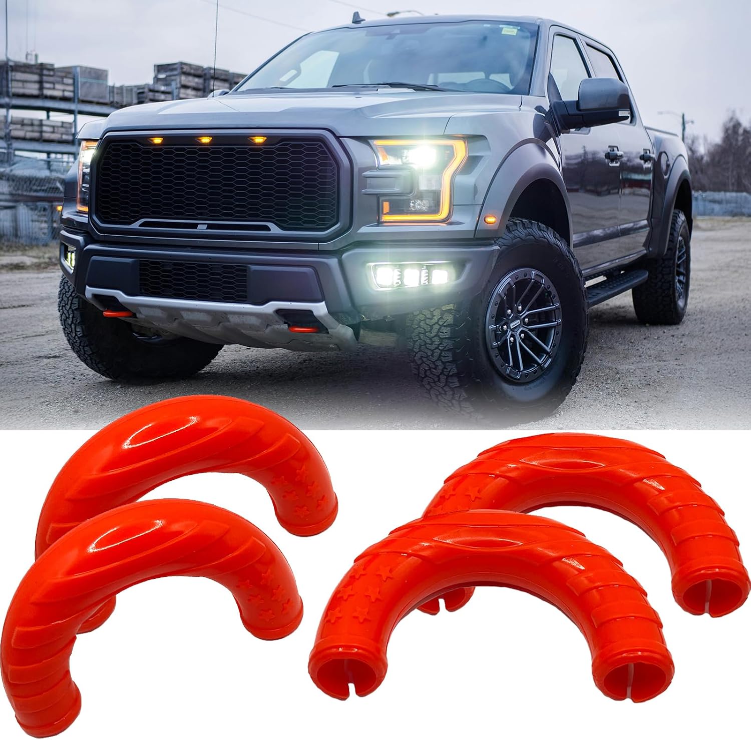 Tow Hooks Covers Fit for Ford F150 Accessories 2004-2024 Toyota Tundra Accessories 2017-2021(Red-4PCS)