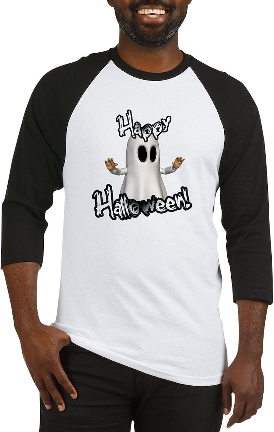 CafePress Ghostly Halloween Baseball Jersey Men's Cotton Baseball Jersey, 3/4 Raglan Sleeve Shirt