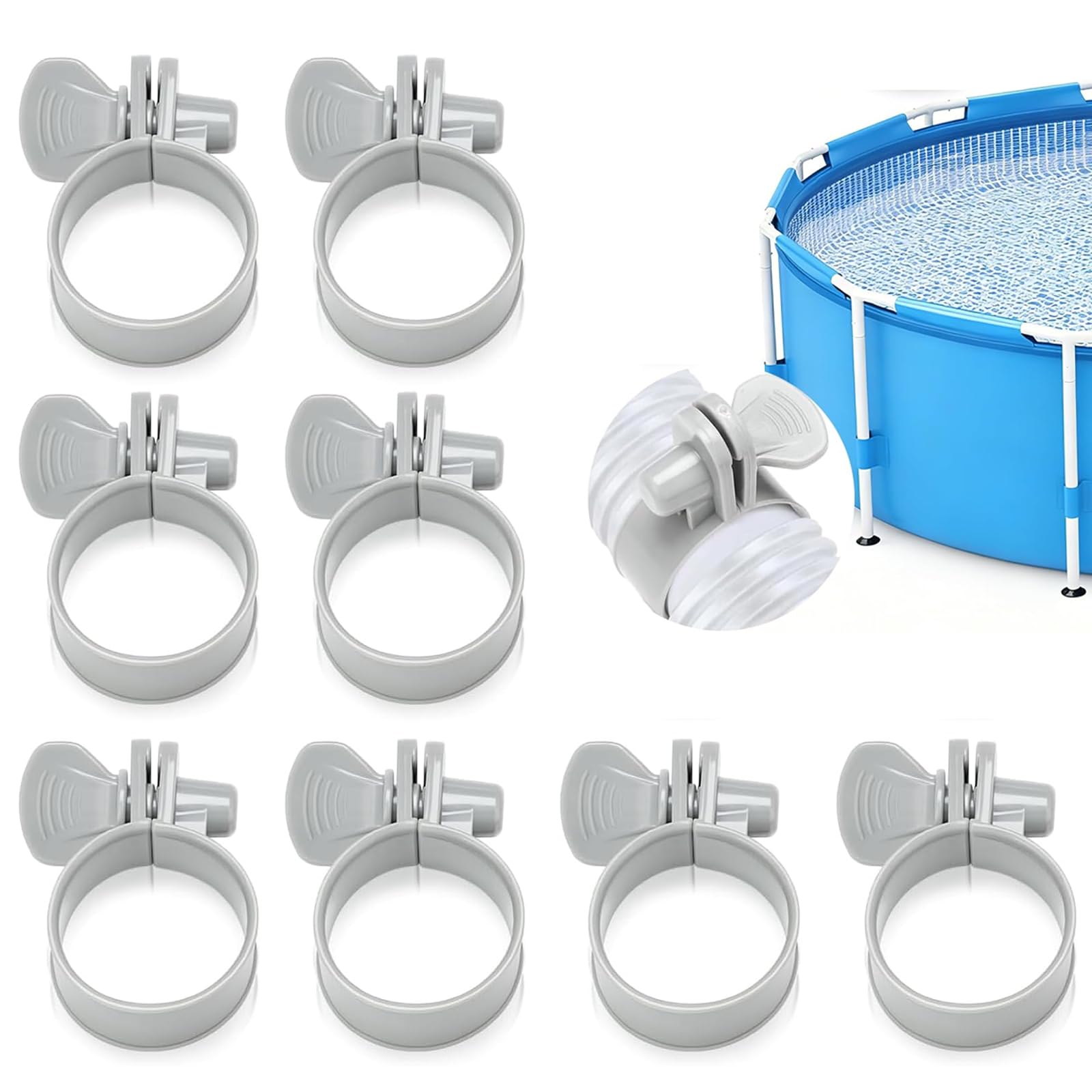 JCUQGDOO Pack of 8 Hose Clamps Pool Hose 32-38 mm, Plastic Adjustable Hose Clamps, Filter Pump Hose Clamps, Hose Clamp with Handle, for Swimming Pools of 32 mm