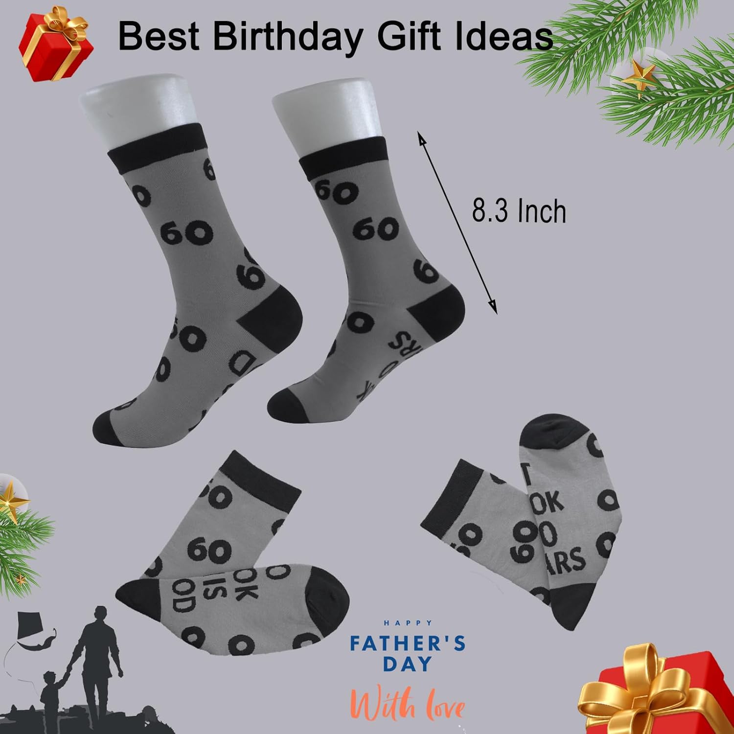 60th Birthday Gifts for Men, Funny 60 Year Old Socks for Him Dad Husband, Unique Fun Novelty 1966 60th Anniversary Ideas for Elderly Senior Citizen Christmas - Image 3