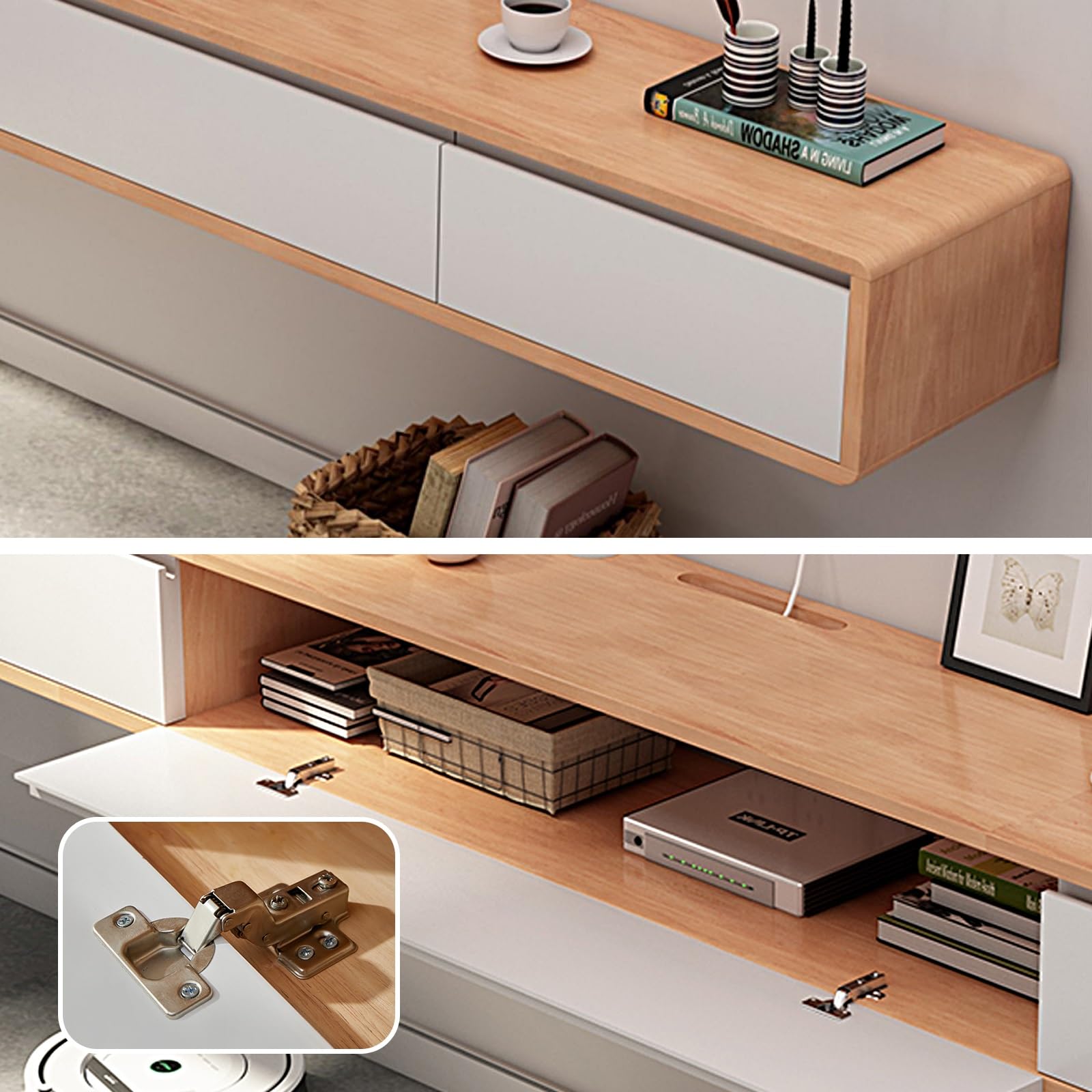 Mobile TV sospeso, Moderno Centro di intrattenimento sospeso con 2 cassetti portaoggetti, mensola TV in Legno massello, Console multimediale per Soggiorno, Camera da Letto (Naturale, 160 cm/63 polli
