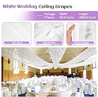 Vista 4 de 6 paneles de cortinas blancas para boda, cortinas de gasa transparente de 5 x 30 pies para arco, fiesta, ceremonia y decoración de escenario