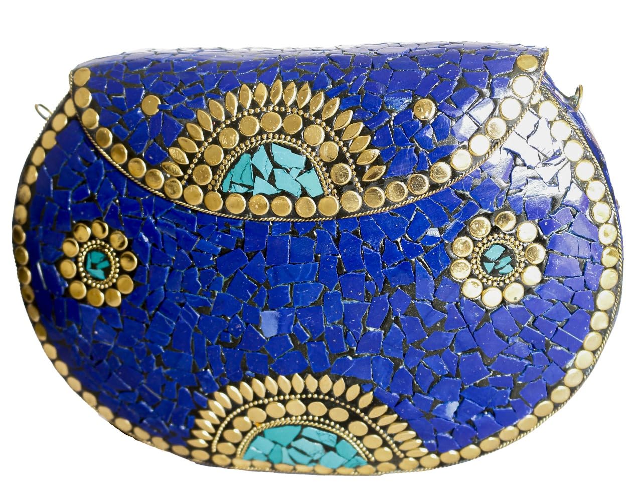 Shakuntala Vintage Handmade Metal Clutch with Mosaic Stone & Shell Design - Elegant Women's Handbag put (Cellphone eaisly inside bag)-image-42