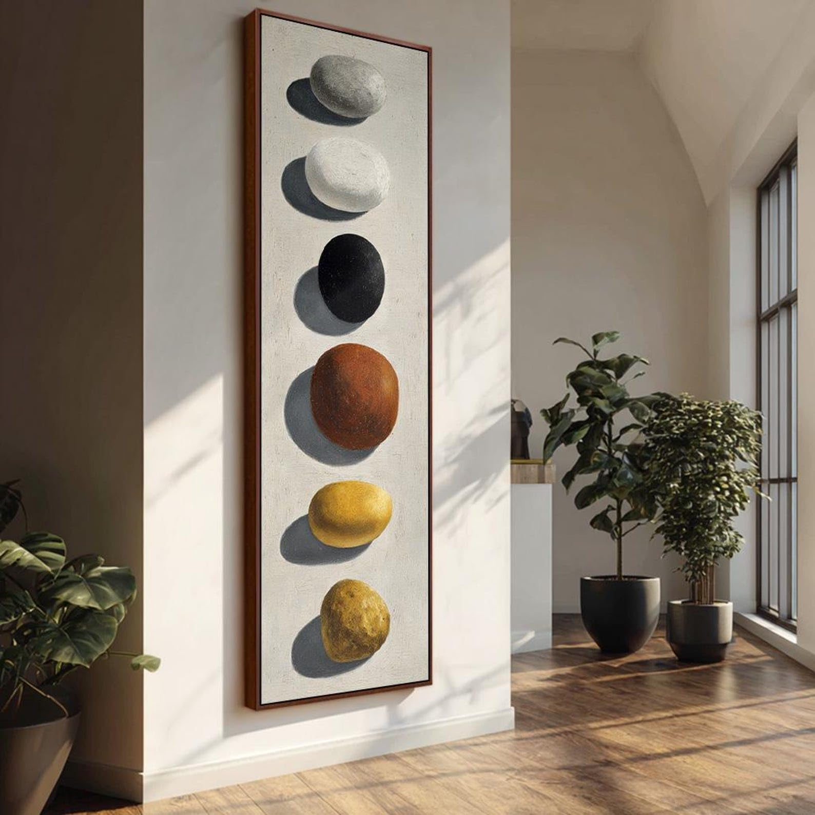 XINBAO Japandi Canvas Wall Art, Tall Narrow Abstract Painting, Long Vertical Canvas Prints，Nature Decor ，Stone Painting Picture(30x90cm/Frameless)