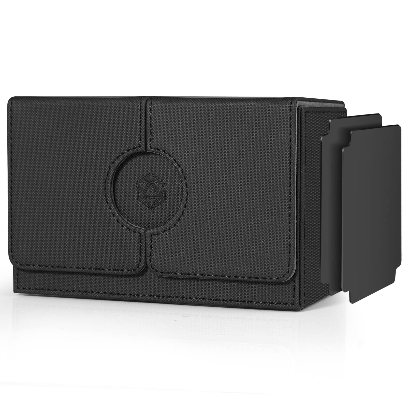 Pulchra Double Deck Box compatible with MTG Commander Cards, Premium Trading Card Storage Case with 2 Dividers & 1 Dice/Token Tray per Holder, X-Large Size for 160+ Sleeved Cards (Black,Plus)