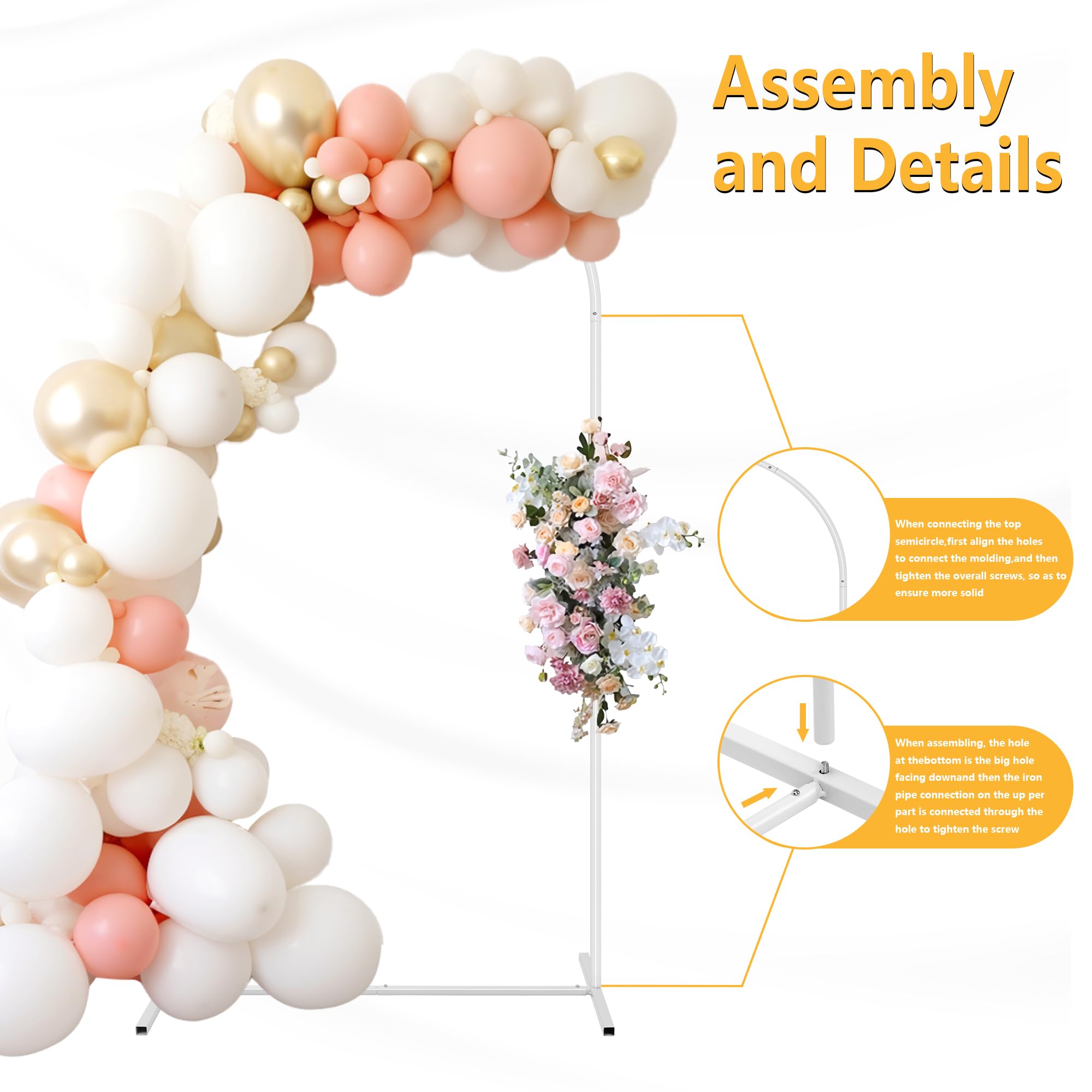 Shinoske Metal Arch Backdrop Stand-Stylish Garden Arbors-Wedding Arches for Ceremony-Easy to Assemble and Disassemble Arch Stand Backdrop for Weddings,Birthdays,Parties,Garden Decorations (6ft,White)