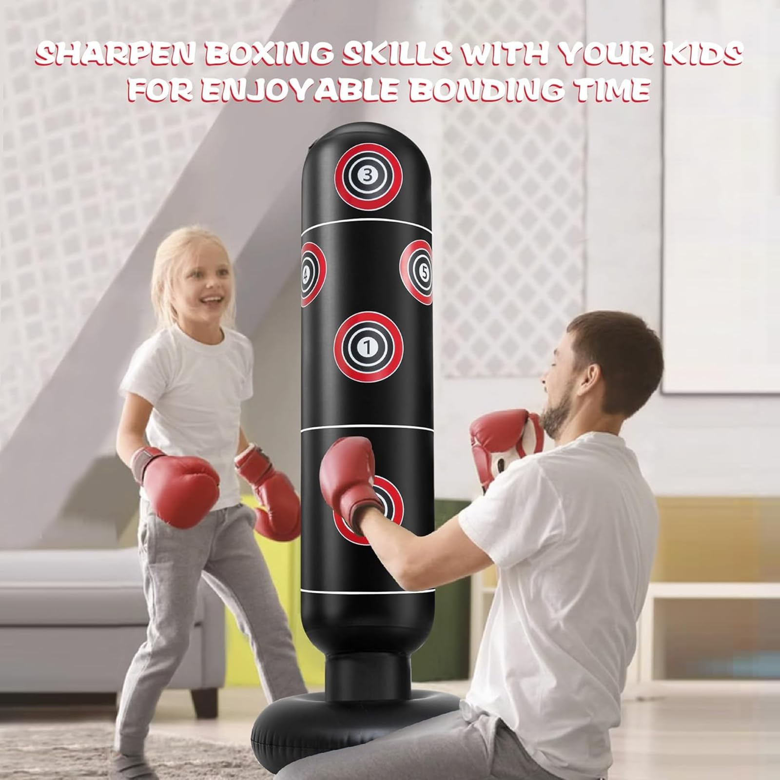 Sacco da Boxe Bambini con Guantoni da Boxe 160cm Gonfiabile Boxe per Bambini 3-12 Giocattolo Divertente e Sicuro per L'esercizio In Casa Regalo per Ragazzi Ragazze Senza BPA