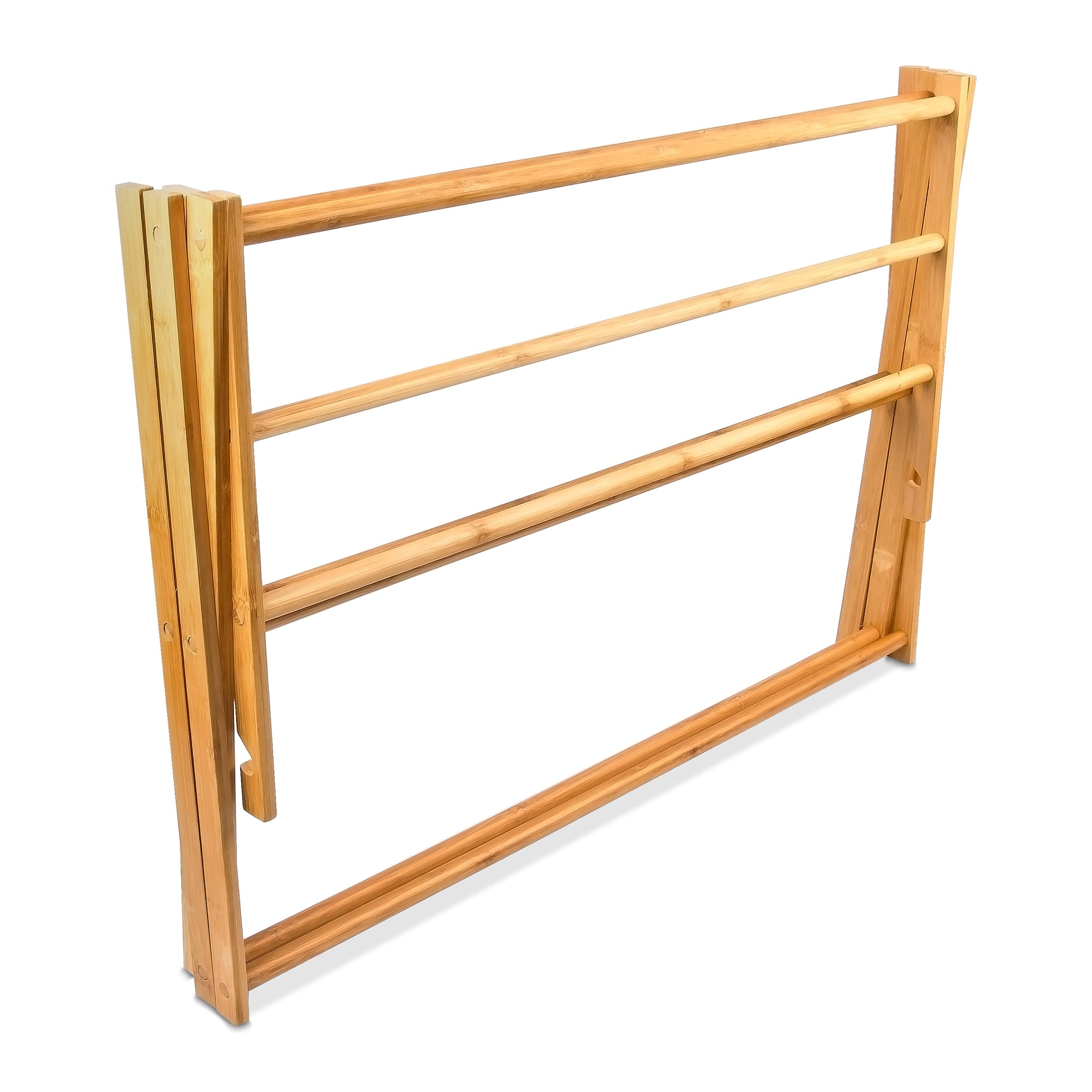 Relaxdays 10017158 Porte-Serviettes pliant en Bambou HxlxP : 73 x 74 x 36 cm séchoir linge pliant support pliable en bois avec 8 barres de séchage serviteur de chambre pour vêtements serviettes de bain, nature