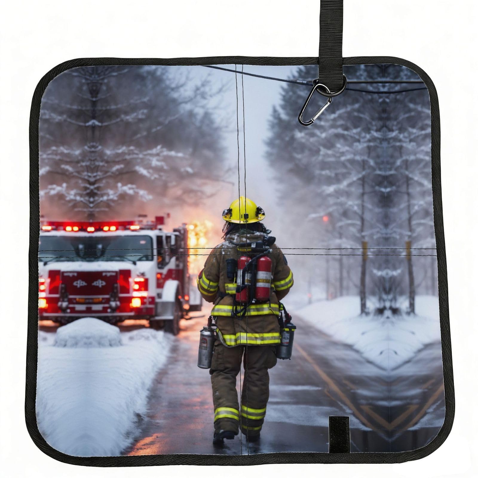 UVBDF Firefighter Fireman Flame Print Outdoor Sitting Cushion Folding Seat Pad Compact Portable Picnic Bench Cushion Mat