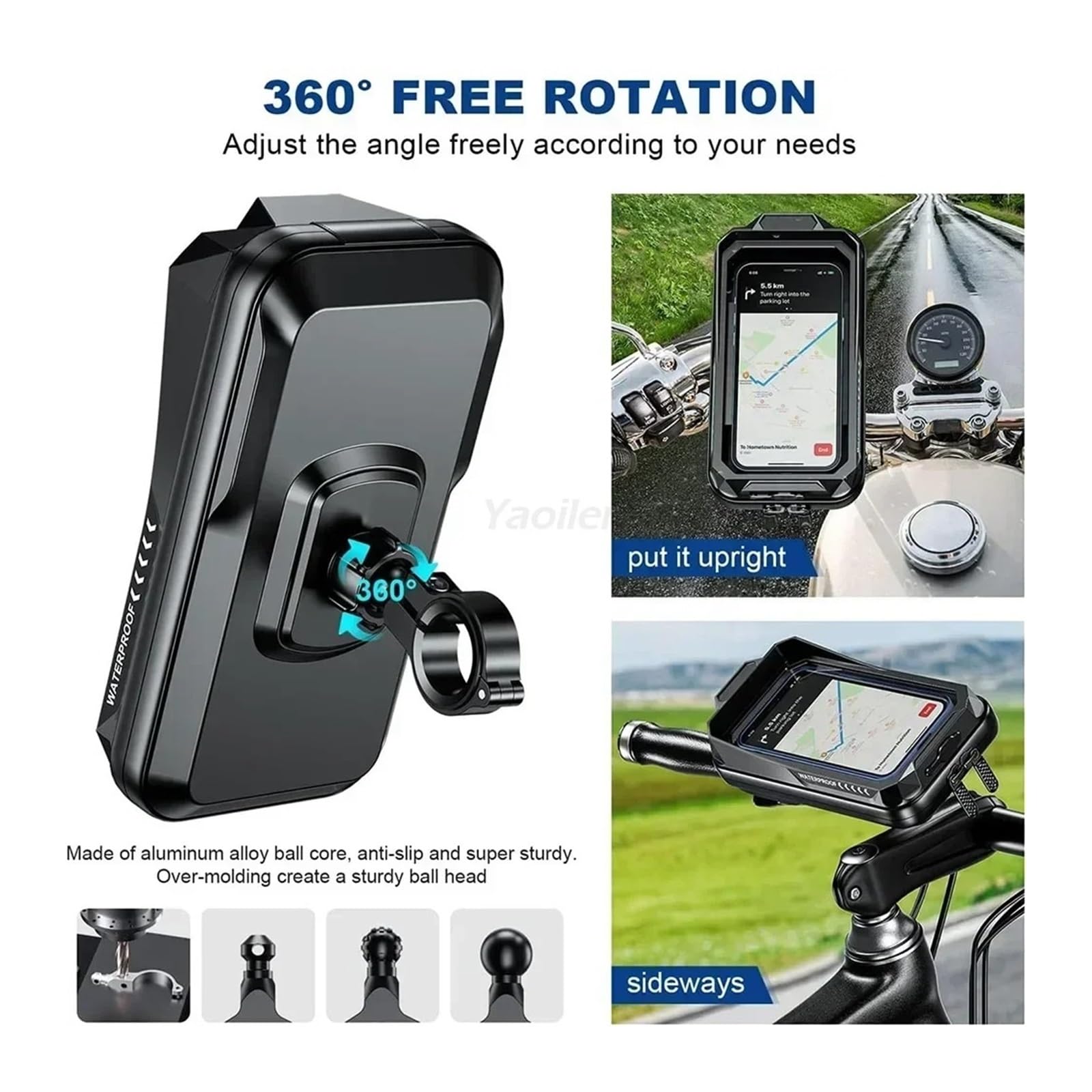Motociclo Supporto GPS Supporto Telefono Moto Impermeabile Universale Anti-vibrazione Con Visiera Parasole Touchscreen Smartphone Da 4,7" A 7,0". Porta Cellulare Motociclo(Rearview mirror)