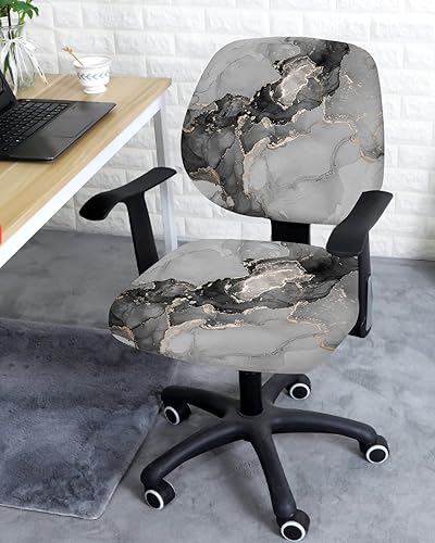 Miniatura 3 de TweetyBed Funda para silla de oficina, diseño de mármol negro y gris, elástico, universal, para silla de computadora, abstracto, lujoso, geométrico,