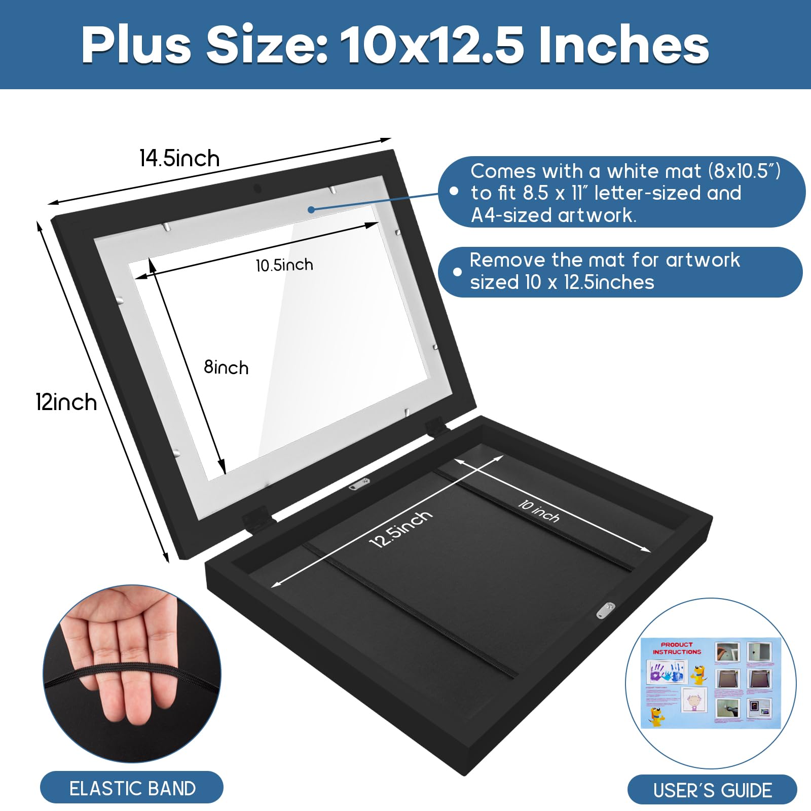 [Extra Large]Kids Art Frames 10x12.5 Inch 4 Pack Kids Artwork Flip Frame Changeable for Picture Display, Children School Drawing Projects Storage, Horizontally Vertically Wall Hanging, Front Opening