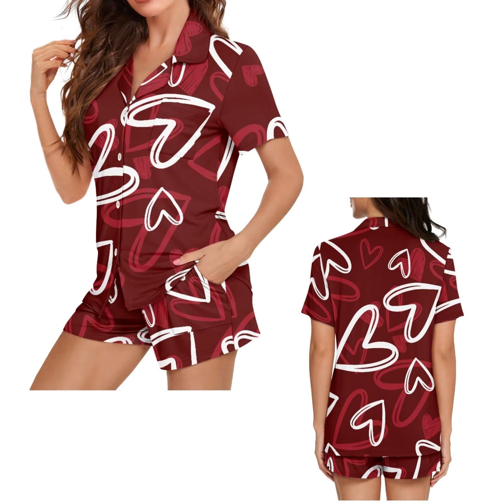 Conjunto de pijama de manga corta con botones a juego para parejas, para mujeres y hombres