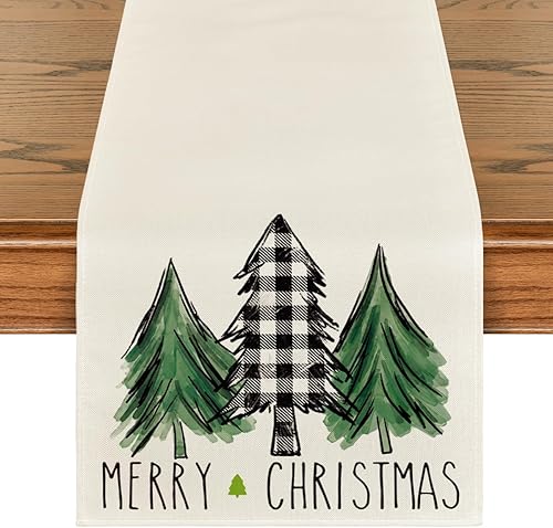 Artoid Mode Buffalo - Camino de mesa a cuadros con diseño de árboles de Navidad para invierno Navidad vacaciones cocina comedor decoración de