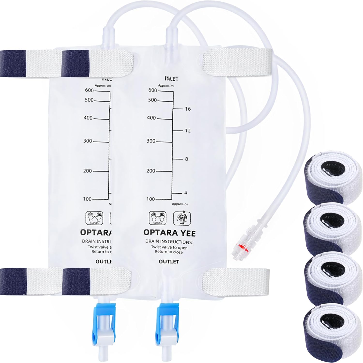 2 Pack Nephrostomy Bag 600ml with 24 inch Flexible Tube, Urine Drainage Bag Soft Transparent Collection Bag with Twist Valve and Adjustable Leg Straps