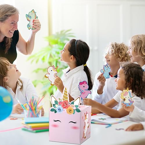 Miniatura 6 de Bucherry Tarjetas de San Valentín para niños y buzón de correo de unicornio, tarjeta de San Valentín y caja de San Valentín para suministros de