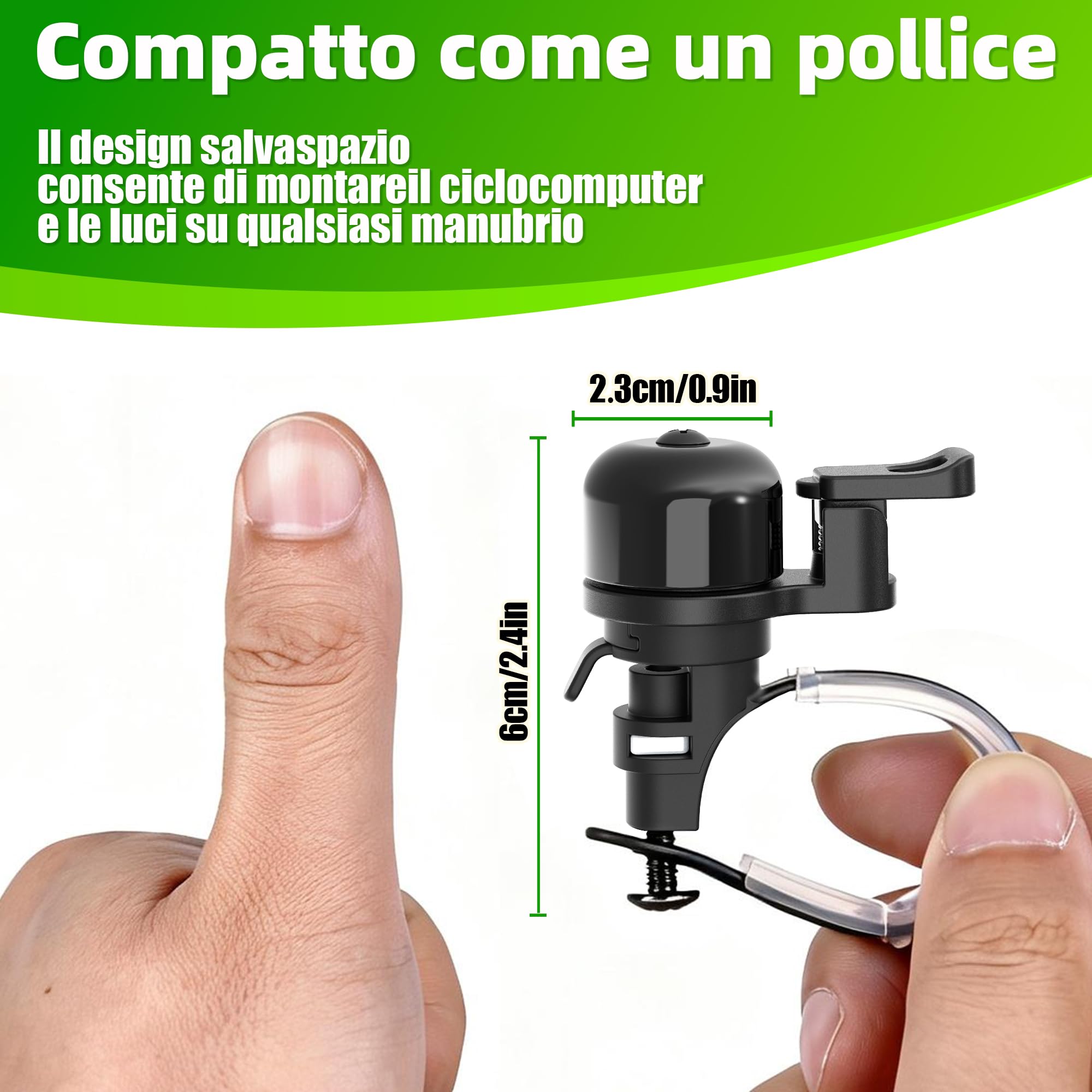 RBRL Mini campanello per bicicletta per bici da strada e gravel – Campanello per bicicletta rumoroso da 100 dB, girevole a 360°, utilizzabile con mano sinistra/destra – Compatto per manubri da 22–32 m