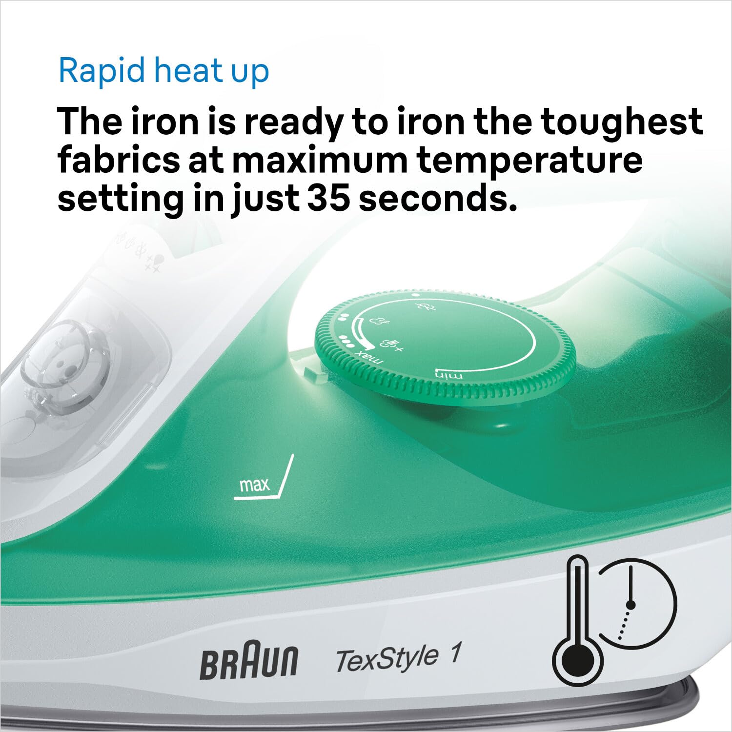 Braun TexStyle1 SI1040GR Ferro da stiro a Vapore, 5 Anni di Assistenza, Riscaldamento Rapido, Termostato Regolabile, 25g/min vapore in continuo, 120g/min colpo vapore, Serbatoio 220ml, Potenza 2000W