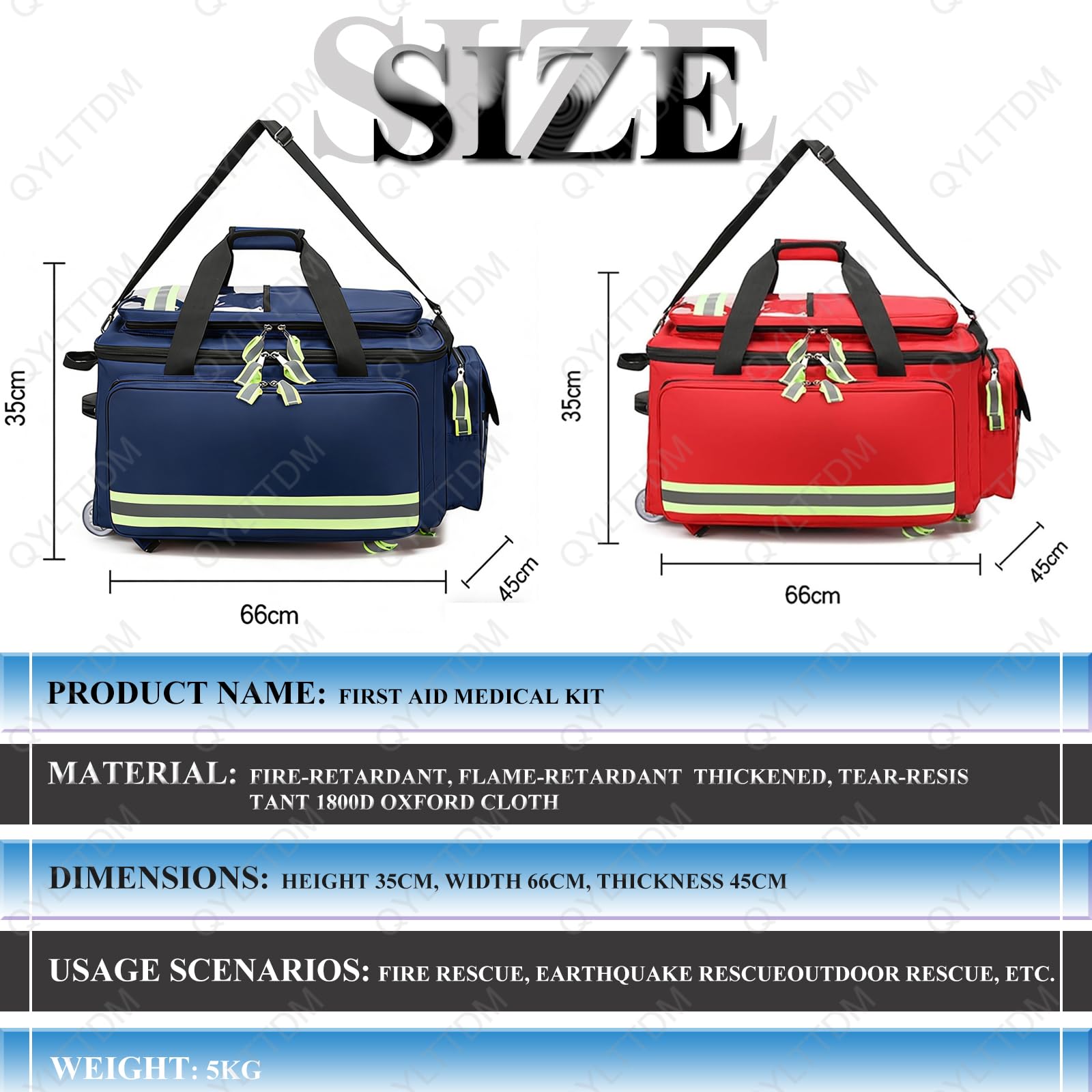 TYH Maletín Médico con Ruedas, Bolsa De Bomberos De Gran Tamaño con Compartimentos, Maletín Médico Portátil con Ribete Reflectante, para Emergencias, Uso Doméstico Y Clínico
