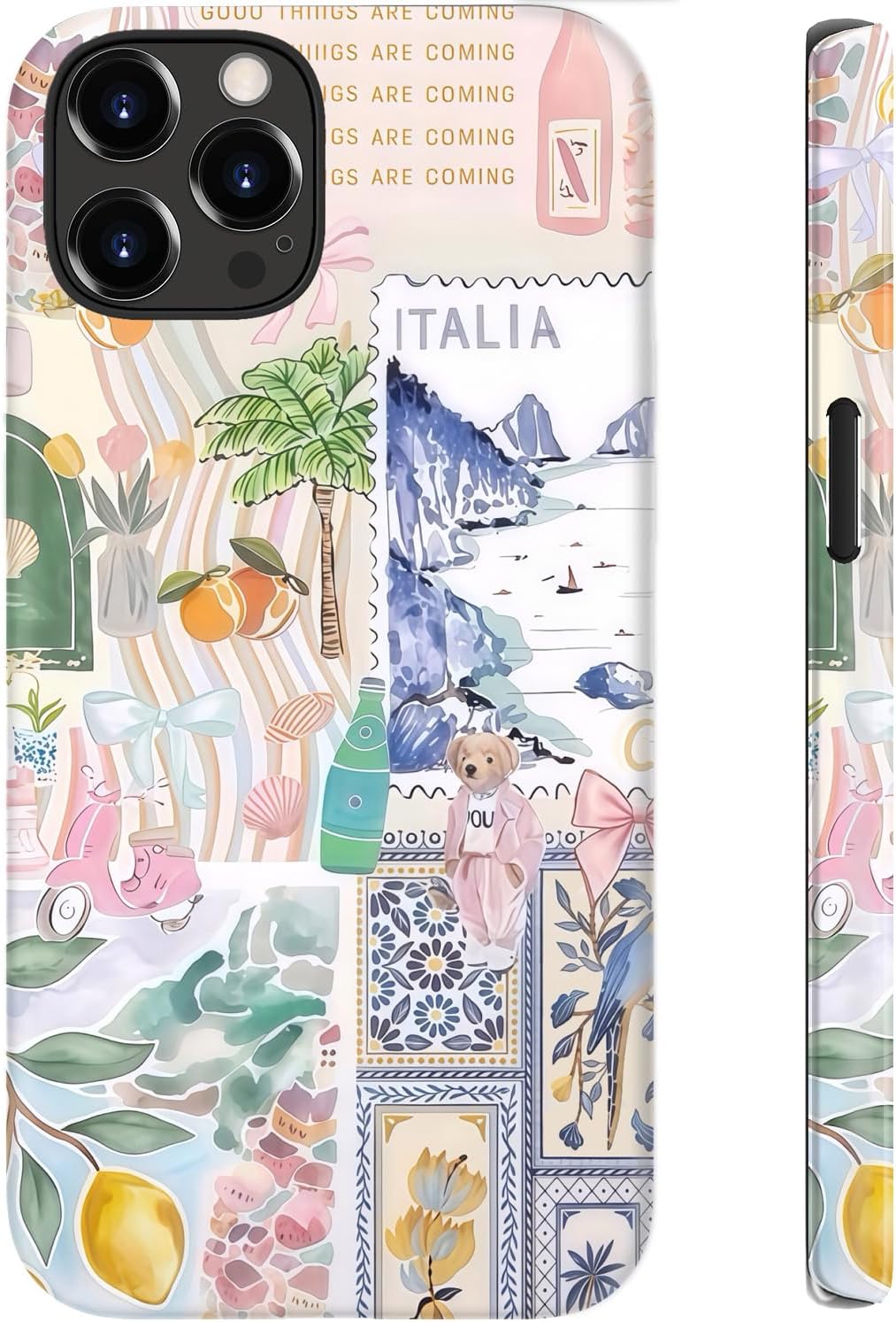 STARVIP for iPhone 12 Pro Max Case Cute - Wireless Charging Compatible - Dual-Layer Hard Shell + Silicone Cover - Aesthetic Protective Phone Case for Women - Coquette Italian Summer Collage Coastal