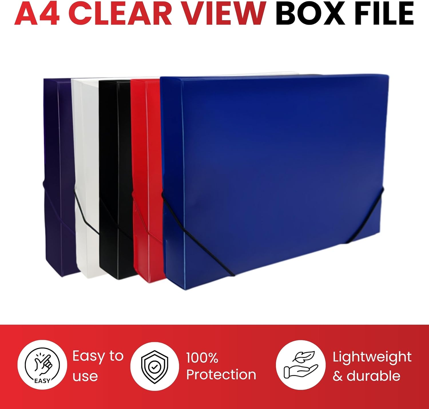 Pack of 10 A4 Clearview Red Box File with Elastic Closure