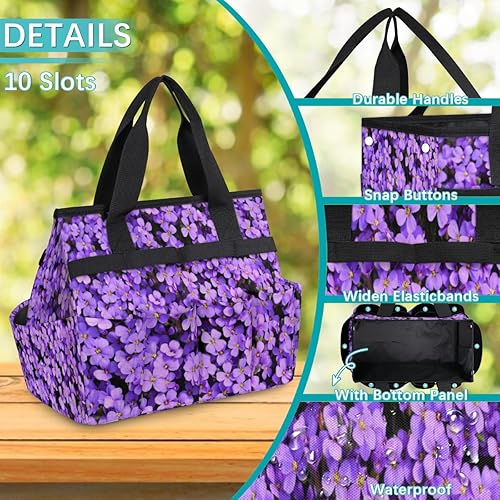 Miniatura 5 de Bolsa de almacenamiento de herramientas de jardín con 10 bolsillos de flores moradas para mujeres y hombres, bolsas de almacenamiento de