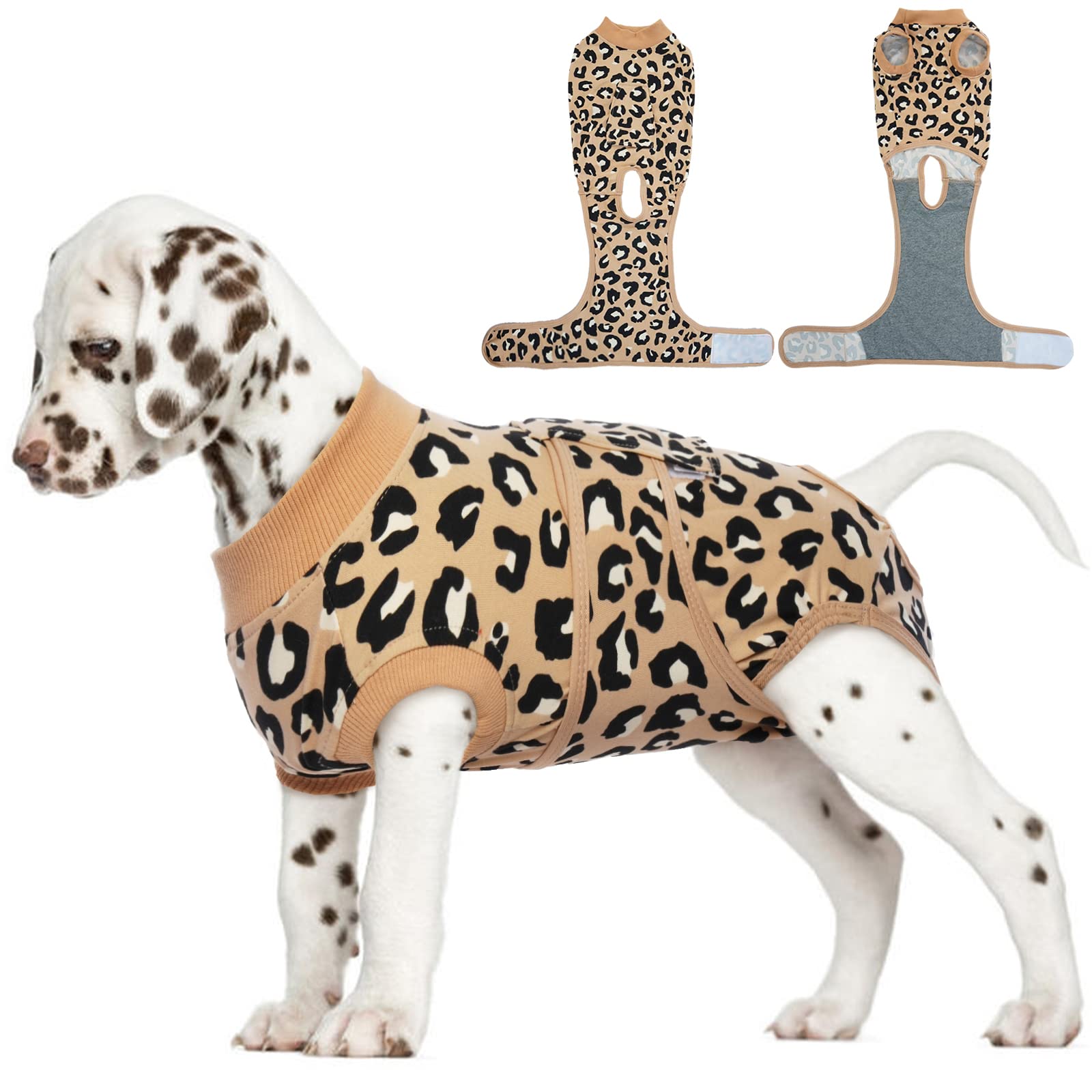 FUAMEY Dog Recovery Suit,Pet Body Suits After Surgery,Lepard Printed Spay Suit for Female Dog,Male Dogs Surgical Neuter Suit,Dog Onesie Alternative to Cone E-Collar,Pet Abdominal Anti Licking Shirt