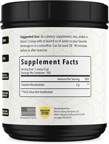 Miniatura 2 de Monohidrato de creatina en polvo, 1 libra, 100 porciones, certificado ISO probado vegano, polvo micronizado sin sabor - Soporte muscular, energía