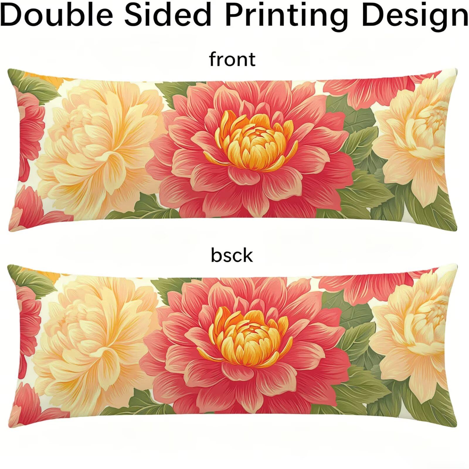 Funda de Almohada 60 x 180 cm Rosa Protector Almohada 180 cm con Cremallera Invisible, Lino Durable y Transpirable Pillow Case Festival Impresión a Doble Cara para Cama, Sofá y Dormitorio dg-383