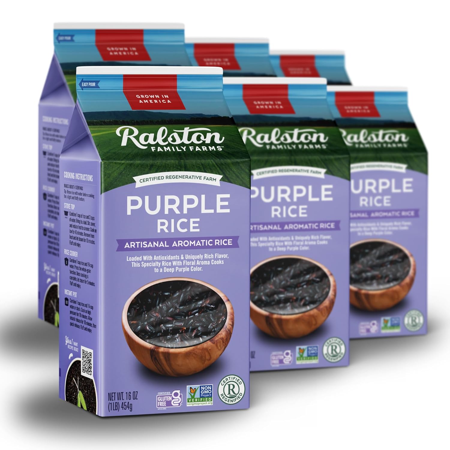 Ralston Family Farms Purple Rice, 16 oz Carton: 6 Pack, American Grown, Non-GMO, Naturally Gluten Free
