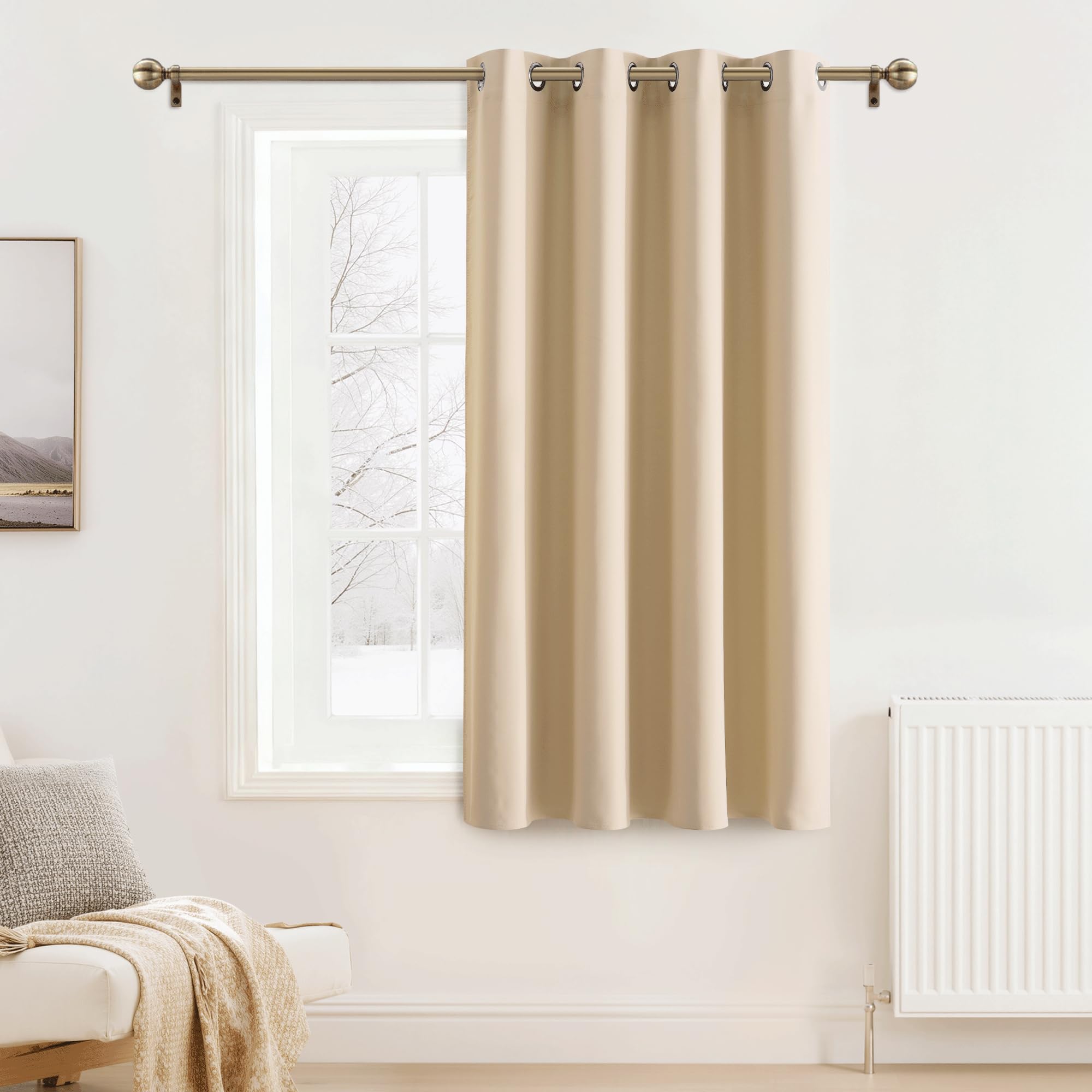 PONY DANCE Tende Oscuranti per Interni con Occhielli per Cucina Bagno Finestra Curtain Termica Soggiorno Moderne 1 Pannello L 132 x A 158 cm, Beige
