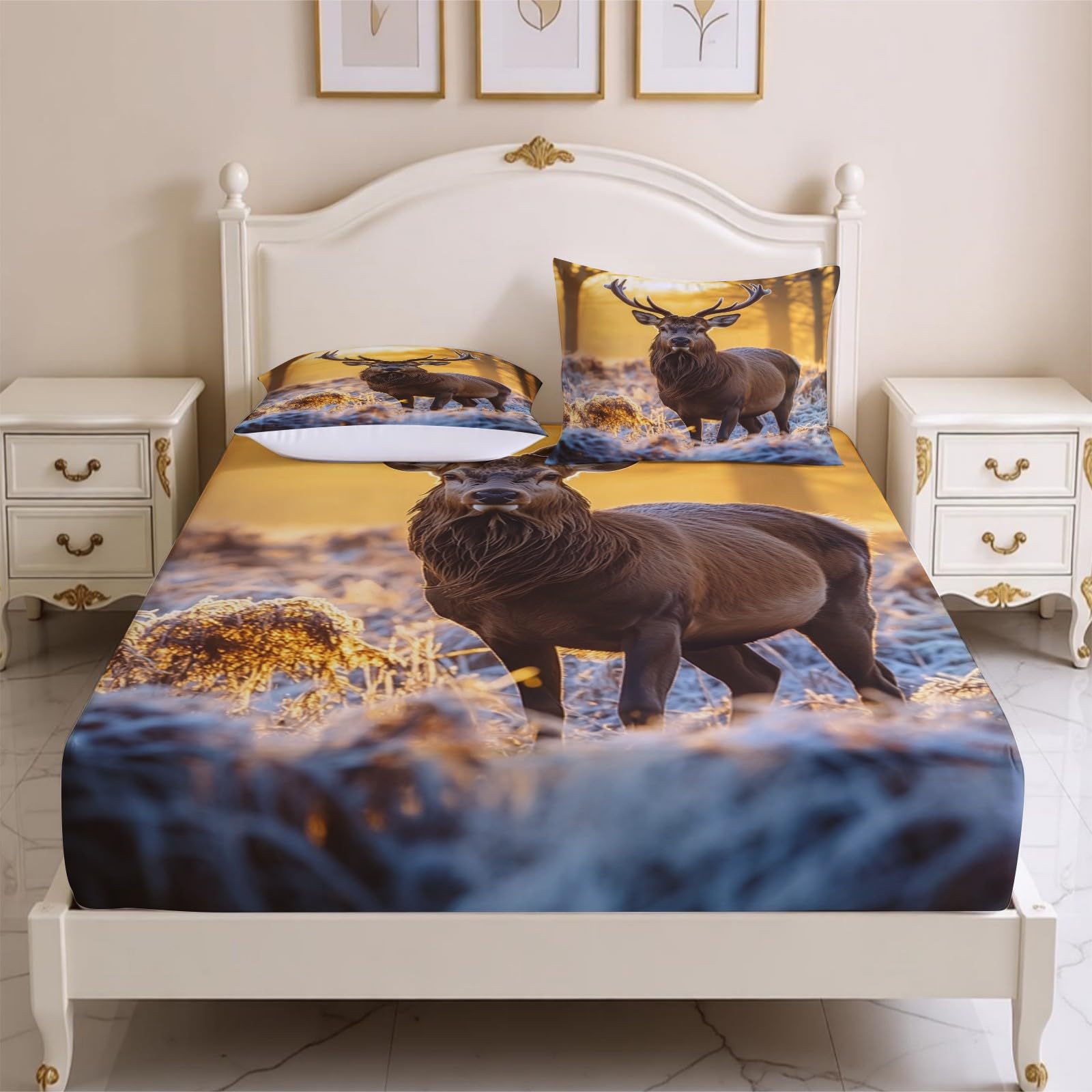 Lenzuolo con Angoli 180 x 200 cm Microfibra cervo bruno Lenzuolo Sotto Elasticizzato Profondo 25 cm praterie e foreste per Letto Singolo e Matrimoniale