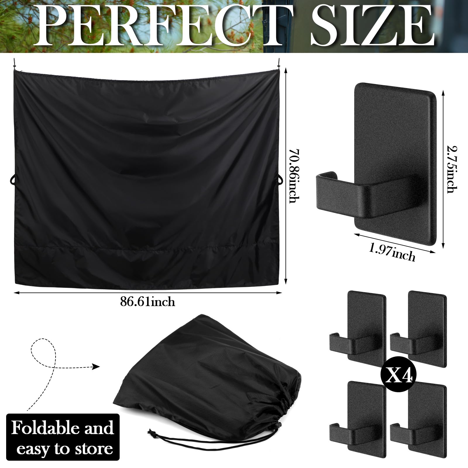 Fanfanwin Grand Rideau de Douche Noir de 2,1 x 1,8 m pour Porte arrière de Camping-Car, avec Crochets magnétiques, réglable, Double Couche, Housse de Voiture, Camion, Voyage